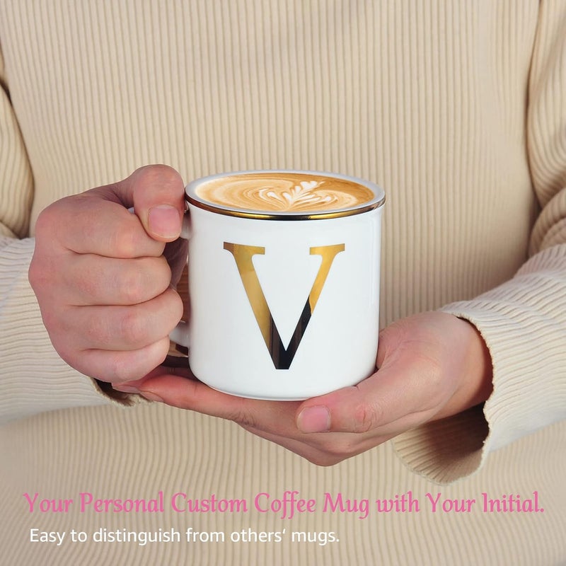 Miicol Ceramic Coffee Mug 16 oz, Monogram Coffee Cup, Golden Initial Tea Mug, Personalized Tea Cup, Unique Gift, Large Mug for Home, Office, Letter V - Image 4